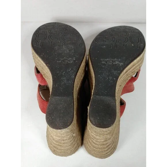 UGG Australia Tawnie Salmon Pink Suede Espadrille Wedge Heel Sandal Sz 6 F29012A - Picture 6 of 10